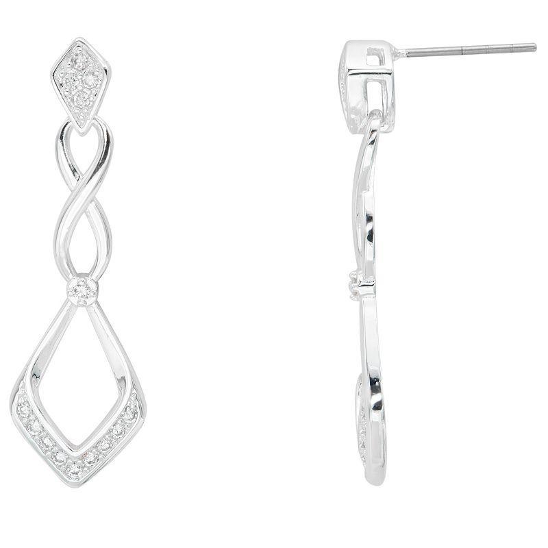 City Luxe Silver Plated Cubic Zirconia Openwork Drop Earrings, Womens, Silver Tone Clear Product Image