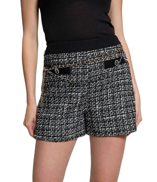 Guess Yvonne Mid Rise Mix Denim Tweed Shorts Product Image