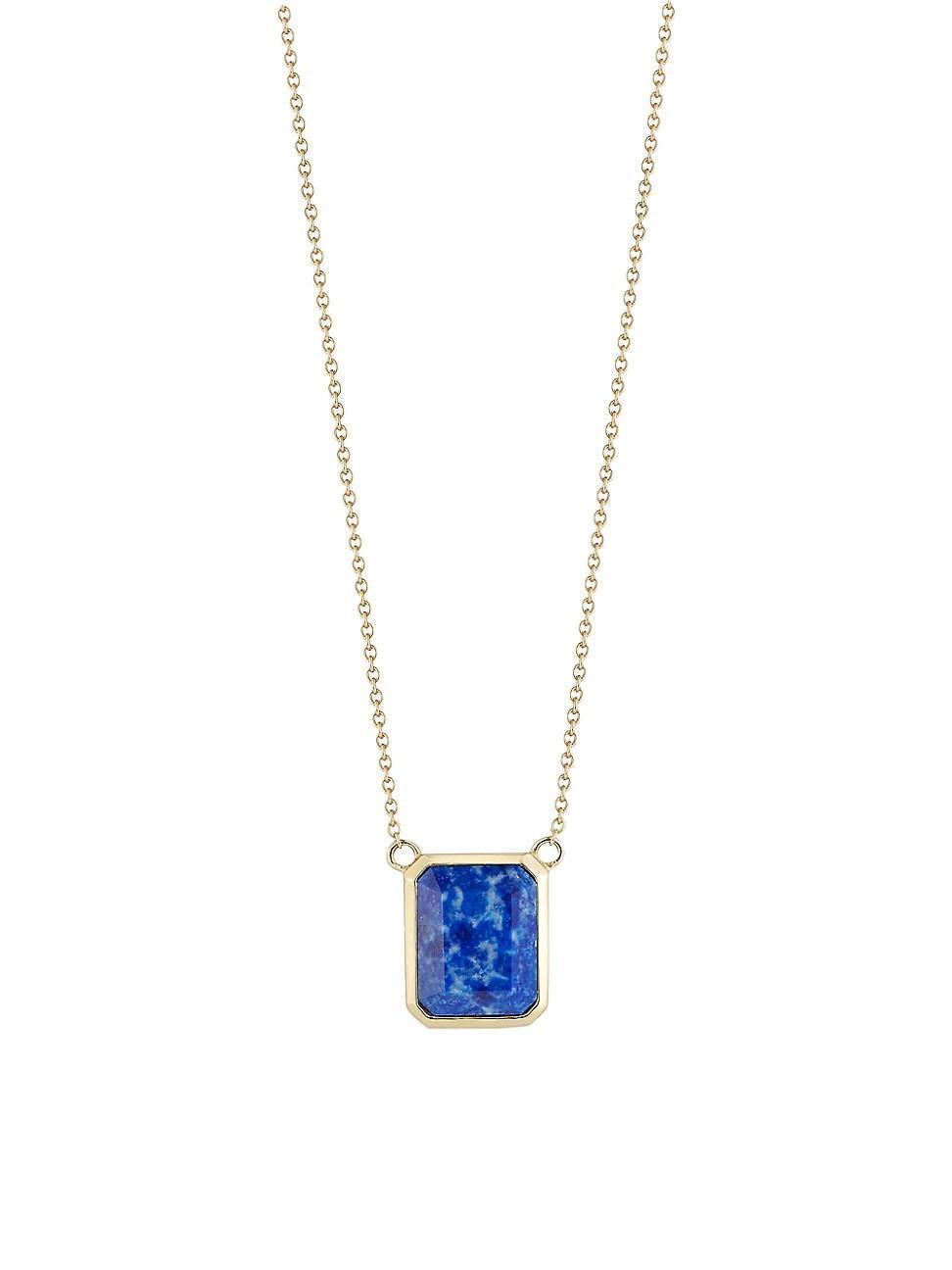 Mens Lapis & 14K Yellow Gold Escapulario Pendant Necklace Product Image