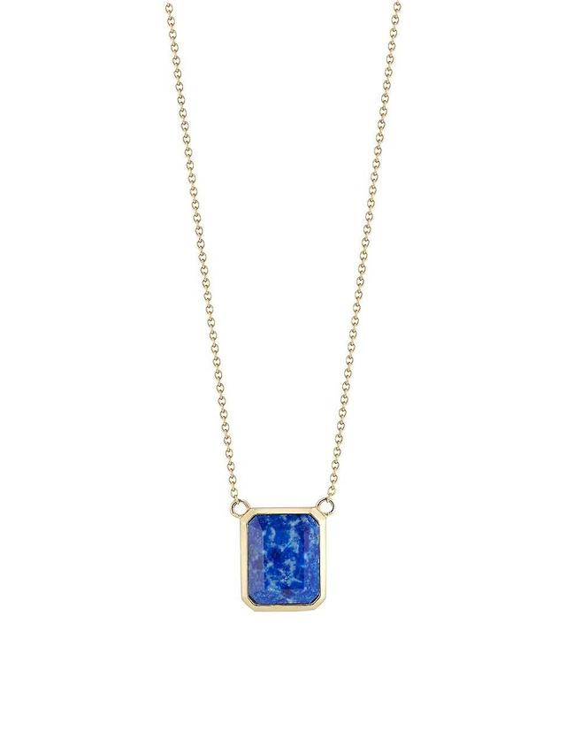 Mens Lapis & 14K Yellow Gold Escapulario Pendant Necklace Product Image