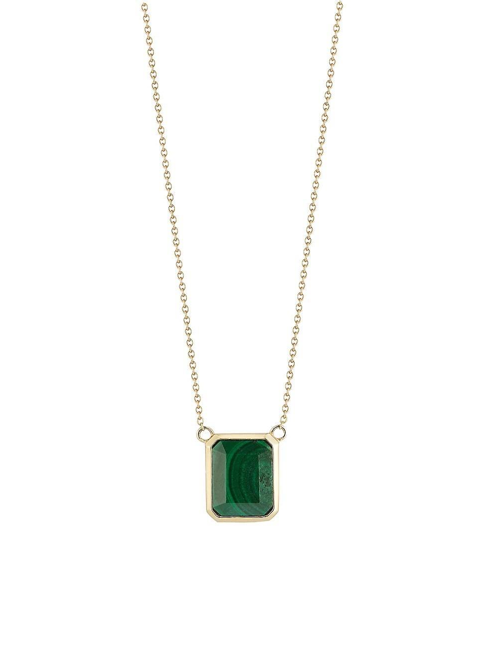 Mens Malachite & 14K Yellow Gold Pendant Necklace Product Image