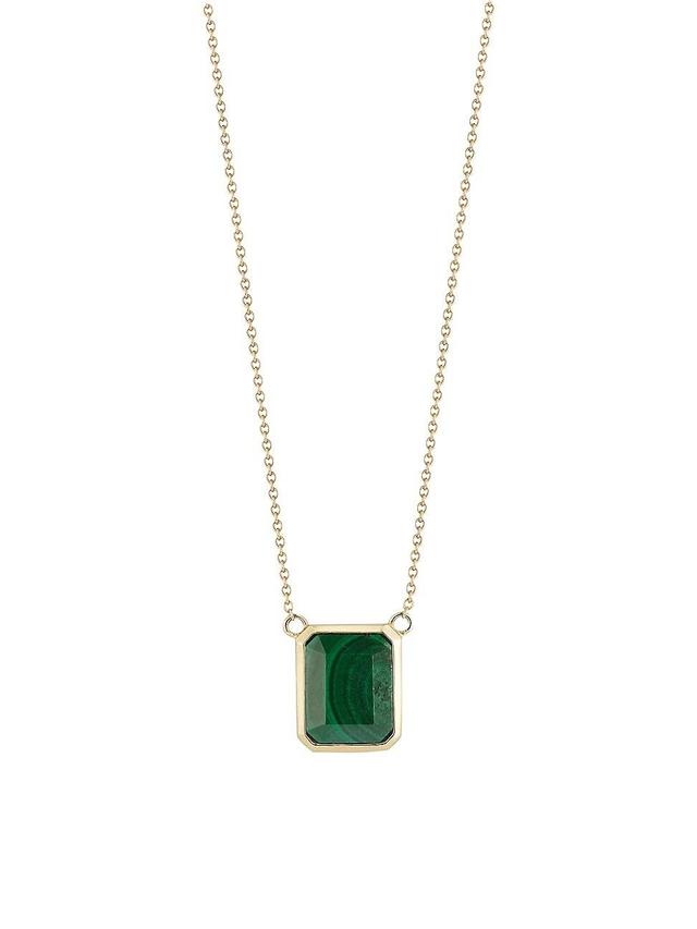 Mens Malachite & 14K Yellow Gold Pendant Necklace Product Image