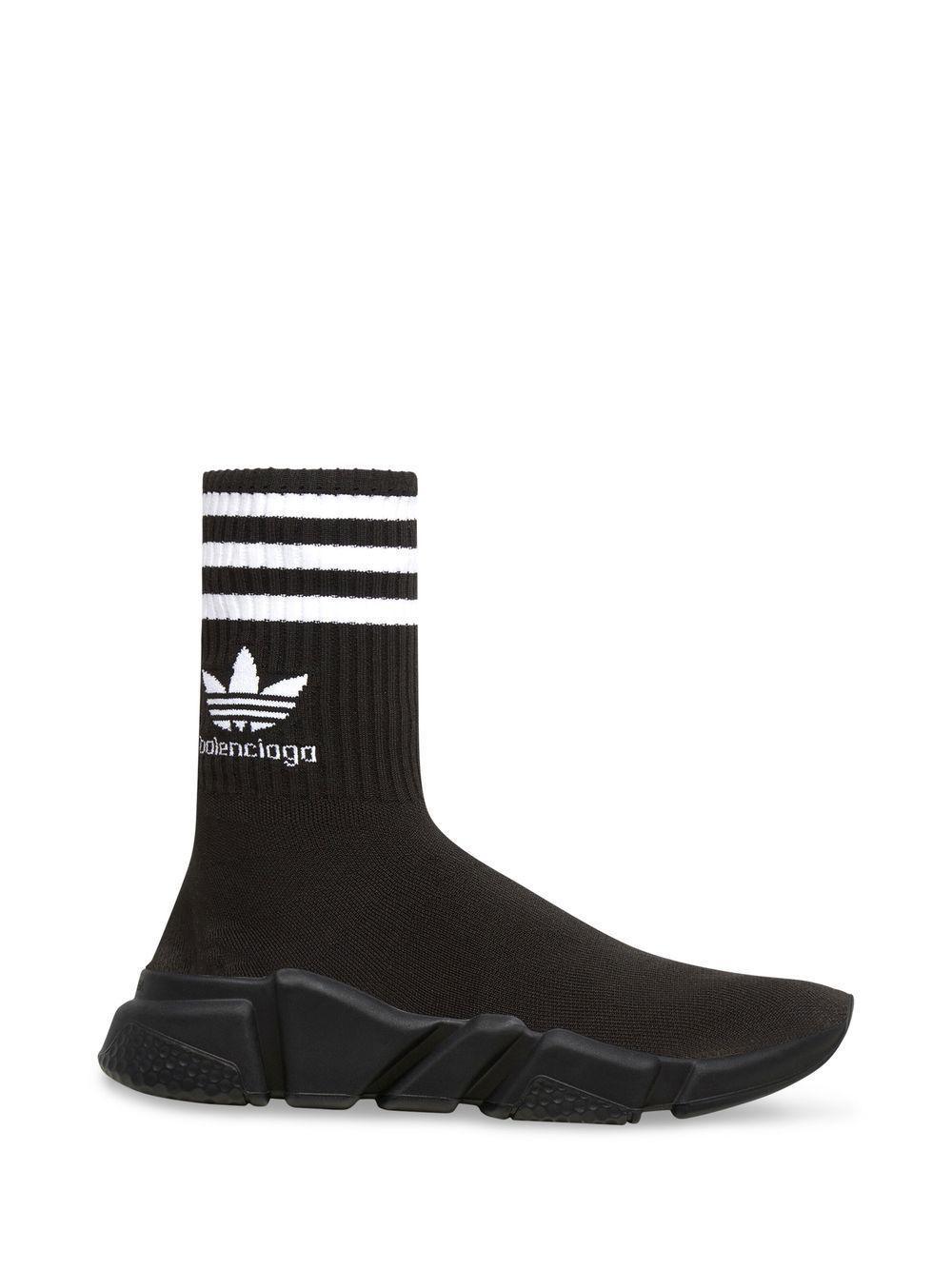 BALENCIAGA + Adidas Speed Lt Intarsia Stretch-knit High-top Sneakers In Black White Product Image