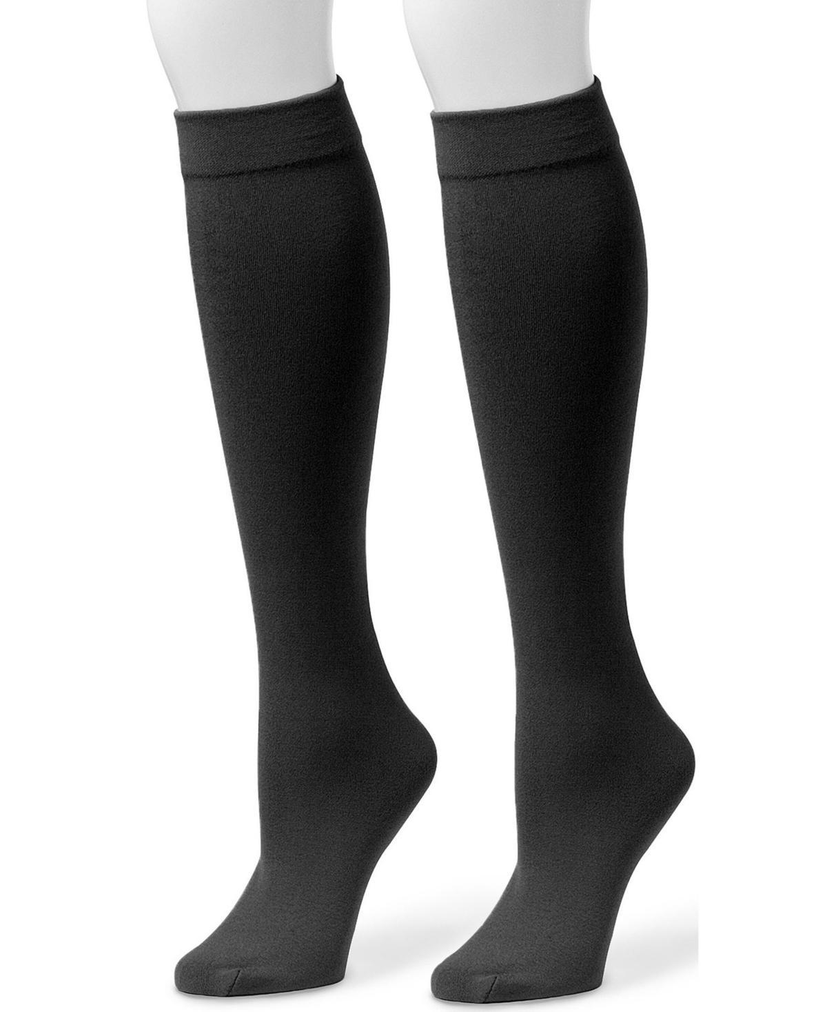 MUK LUKS 2-pk. Womens Fleece-Lined Knee-High Socks, Womens Black Product Image