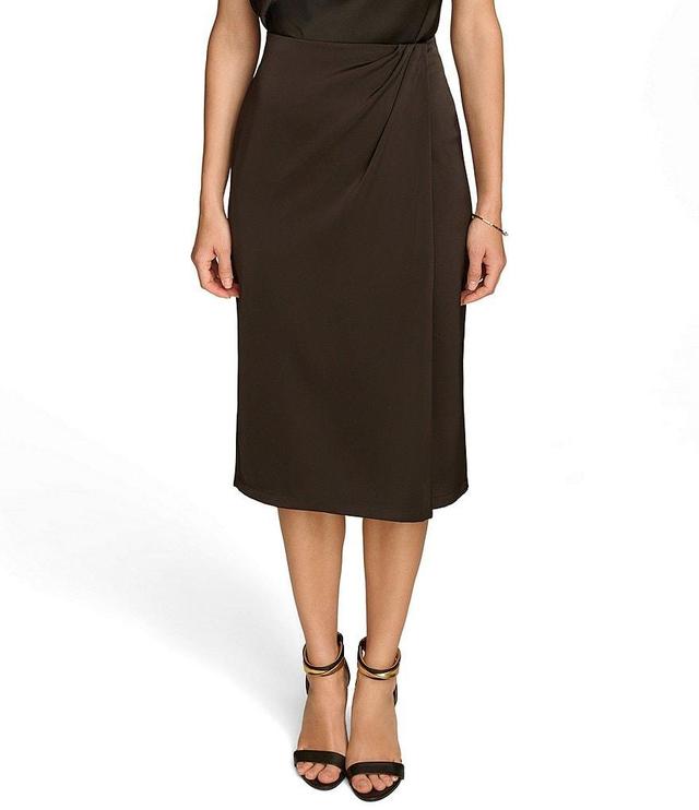 Donna Karan Satin Back Crepe Faux Wrap Midi Skirt Product Image