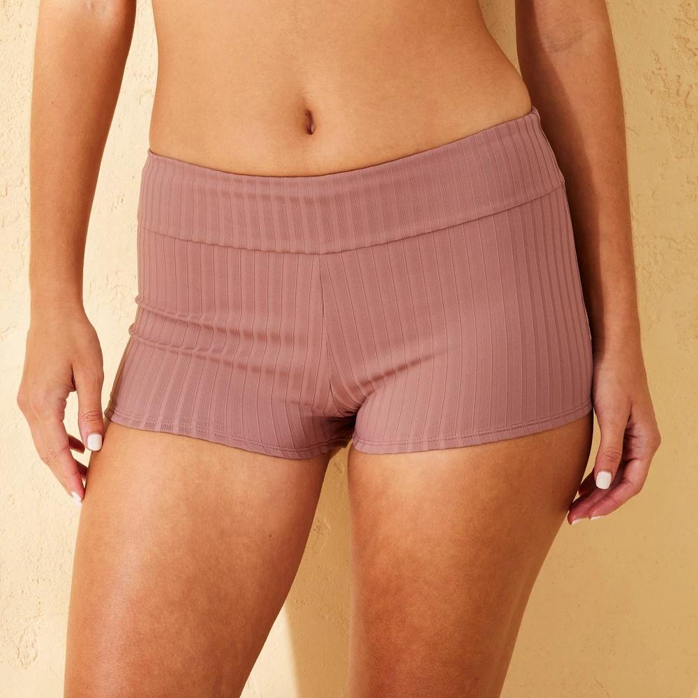 Womens Ribbed Mid-Rise Swim Shorts - Shade & Shore Product Image