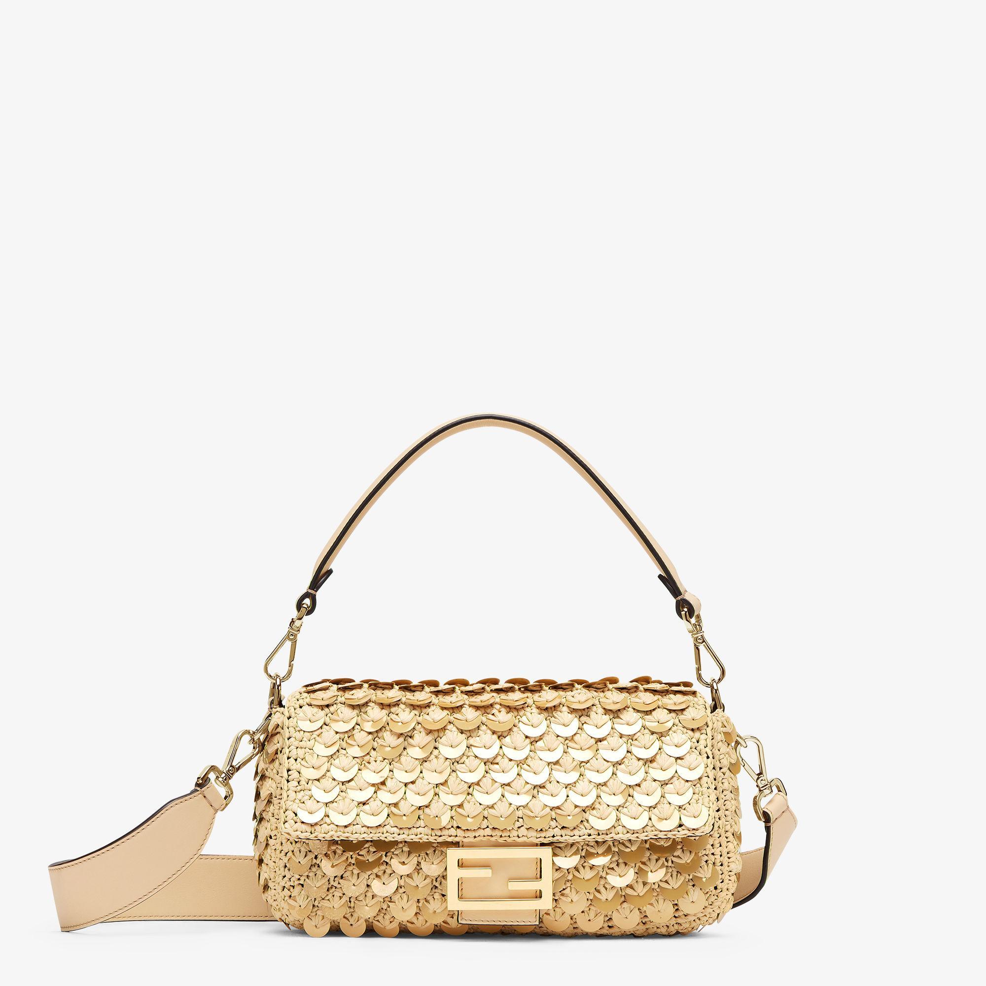 BaguetteRaffia bag with gold sequins Product Image