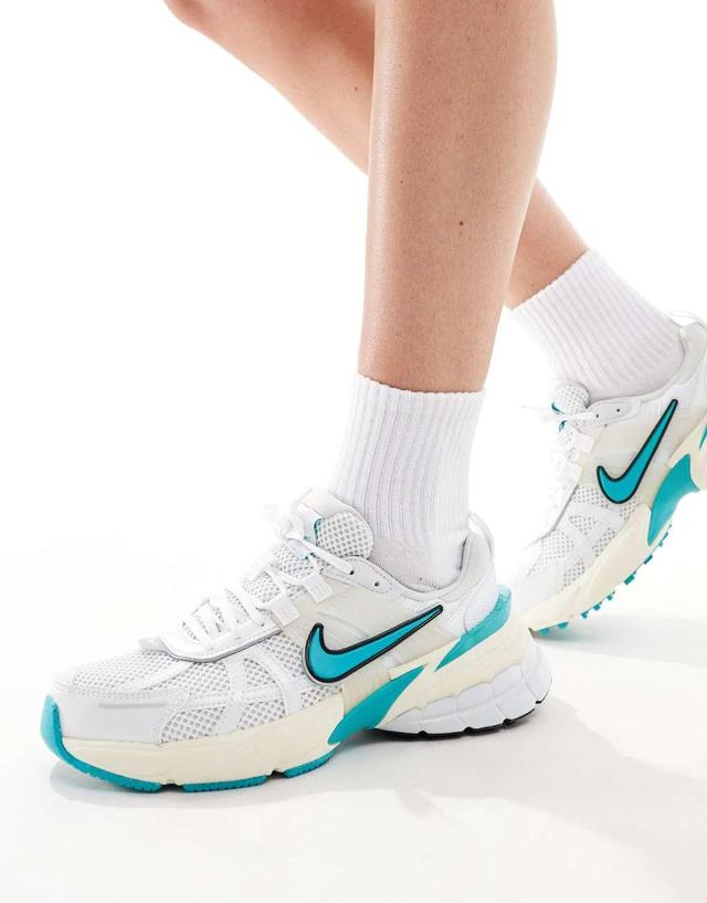 Nike V2K Run sneakers in white and turquoise  Product Image