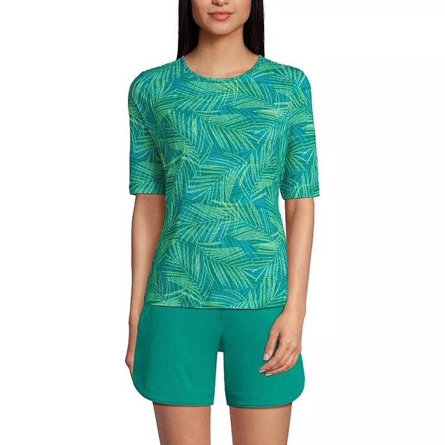 Petite Lands End UPF 50 Elbow-Sleeve Rash Guard Swim Tee, Womens Green Stipple Palm Product Image