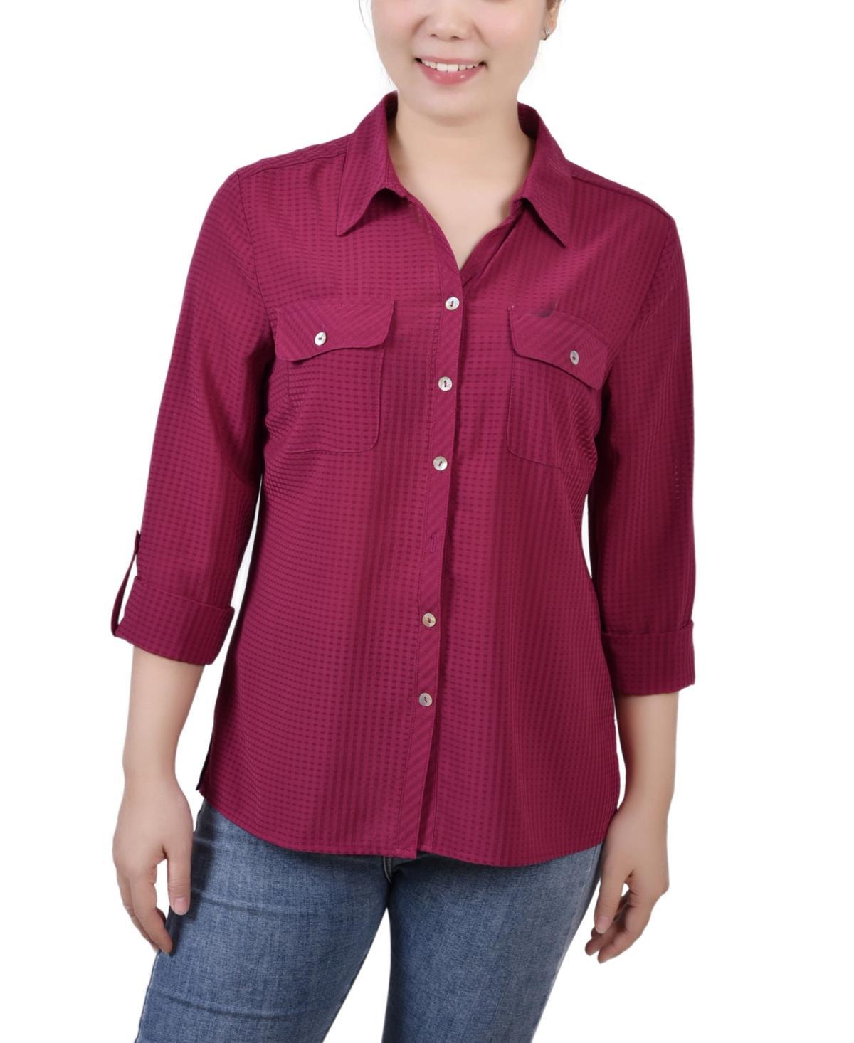 Ny Collection Womens 3/4 Sleeve Windowpane Blouse Product Image