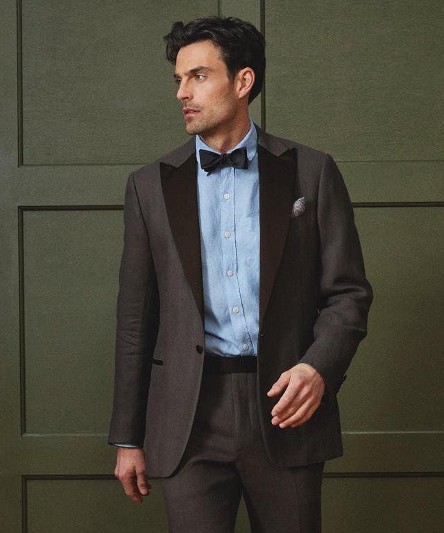 Italian Linen Peak Lapel Tuxedo Jacket in Brown Product Image