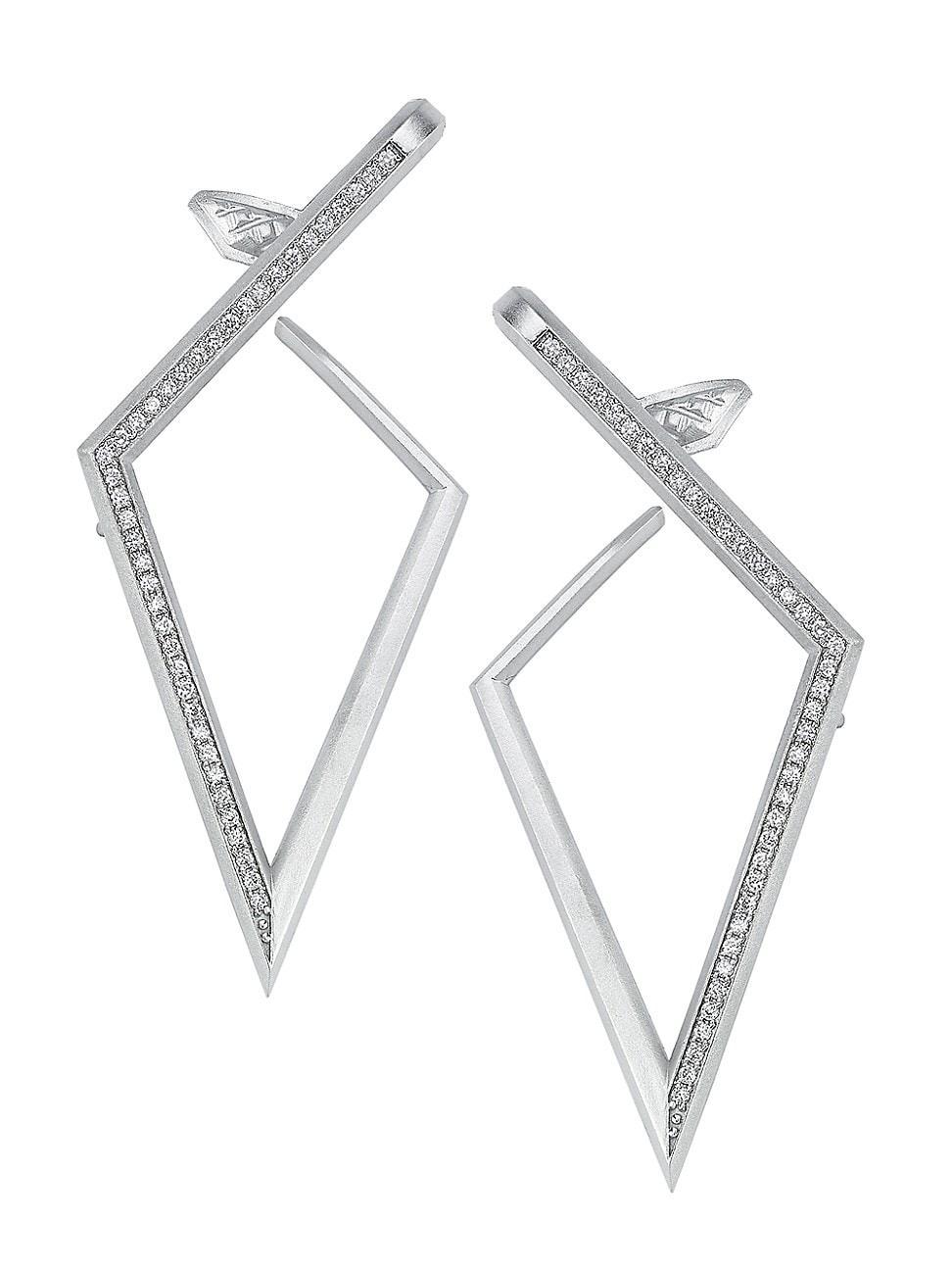 Womens Luminescence 18K White Gold & Diamond Trident Earrings Product Image