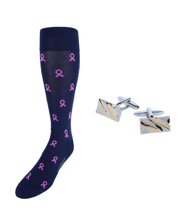 Trafalgar Mens Rhodium and Gold Cufflinks and Mid-Calf Awareness Socks Product Image