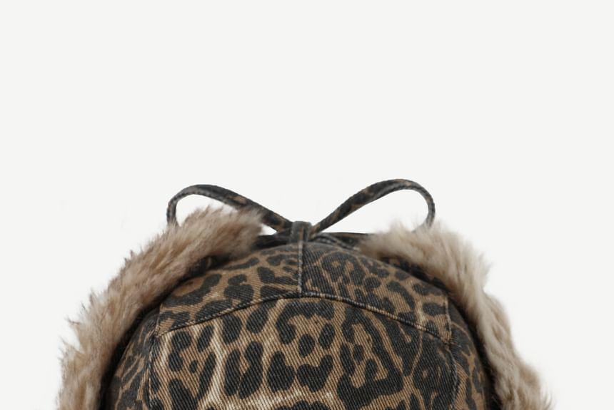 Leopard Print Fleece Cap Product Image