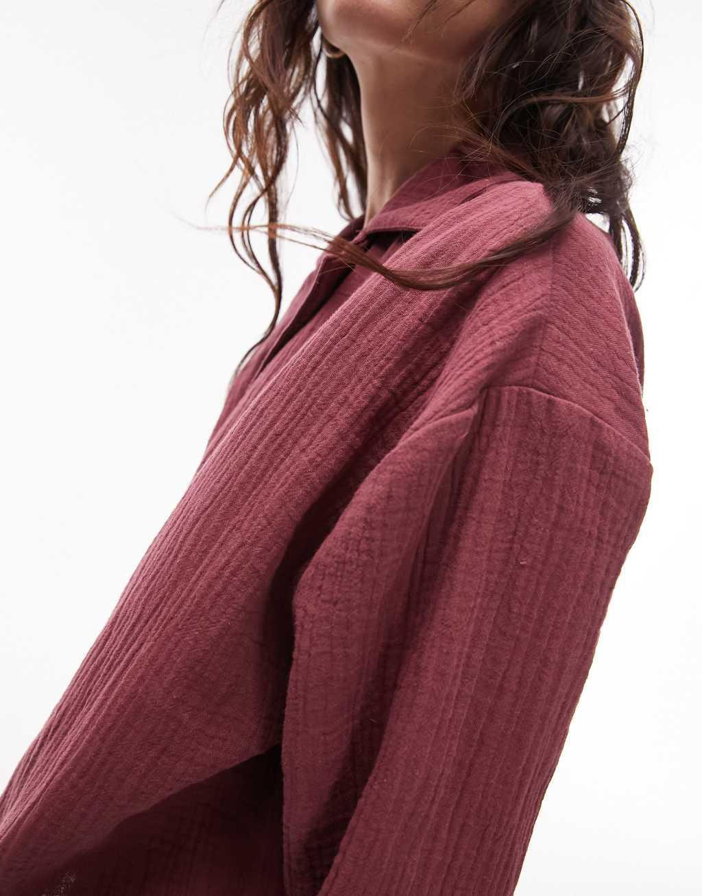 Topshop casual textured beach shirt in burgundy - part of a set Product Image