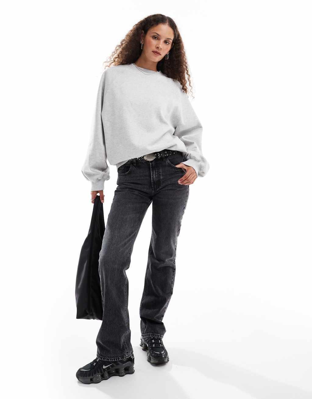 Weekday oversized raglan sweatshirt with volume sleeves in gray melange product image