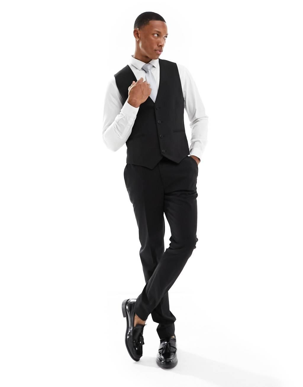 ASOS DESIGN skinny suit vest in black Product Image