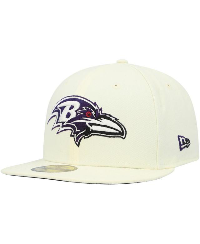 Mens New Era Cream Baltimore Ravens Chrome Color Dim 59FIFTY Fitted Hat Product Image