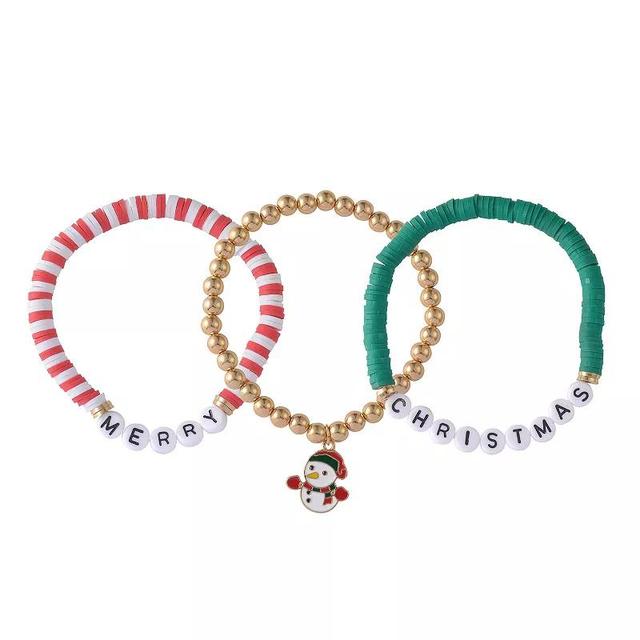 Celebrate Together Gold Tone Merry Christmas 3-Piece Stretch Bracelet with Enamel Snowman Charm Set, Womens, Multi Product Image