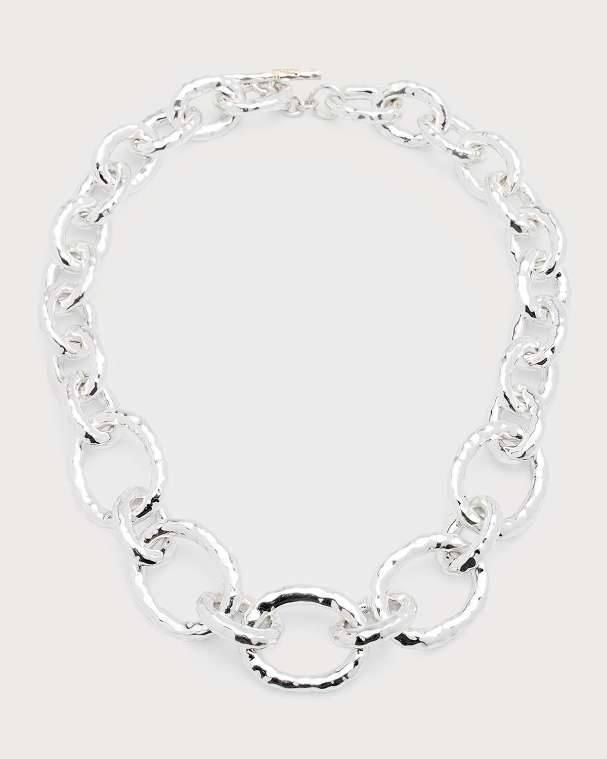 Womens Classico Short Sterling Silver Hammered Bastille Chunky Link Necklace Product Image