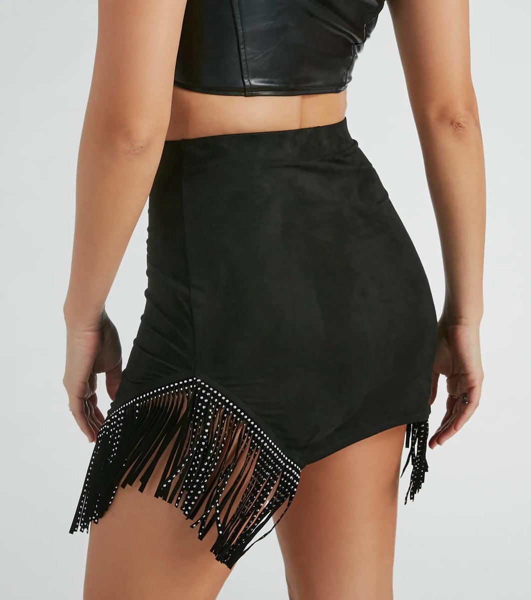 Bring The Drama Fringe Faux Suede Mini Skirt Product Image