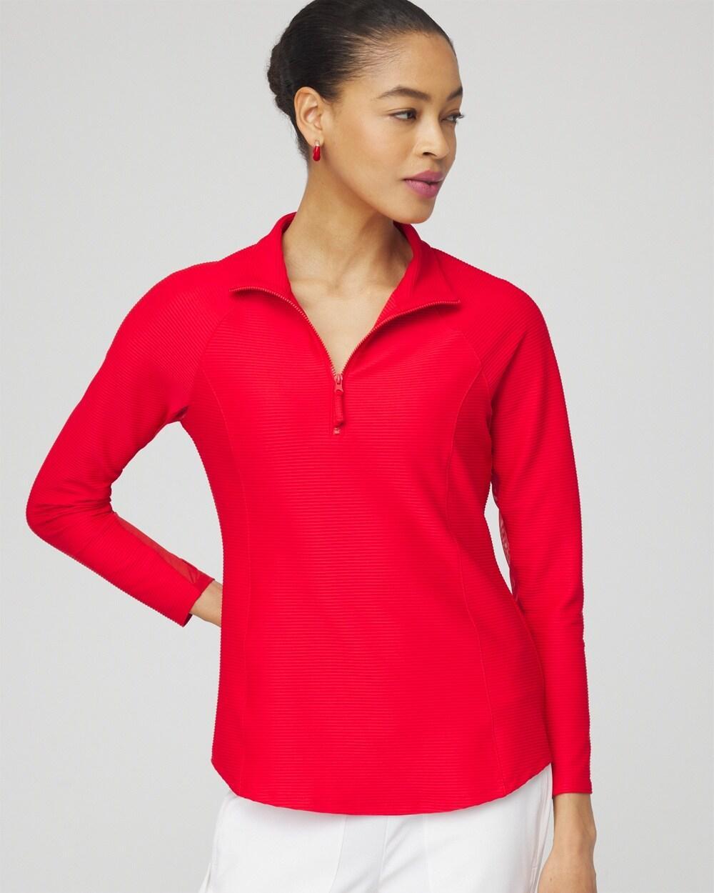 Chico's Mesh Detail Zip Pullover Top Product Image