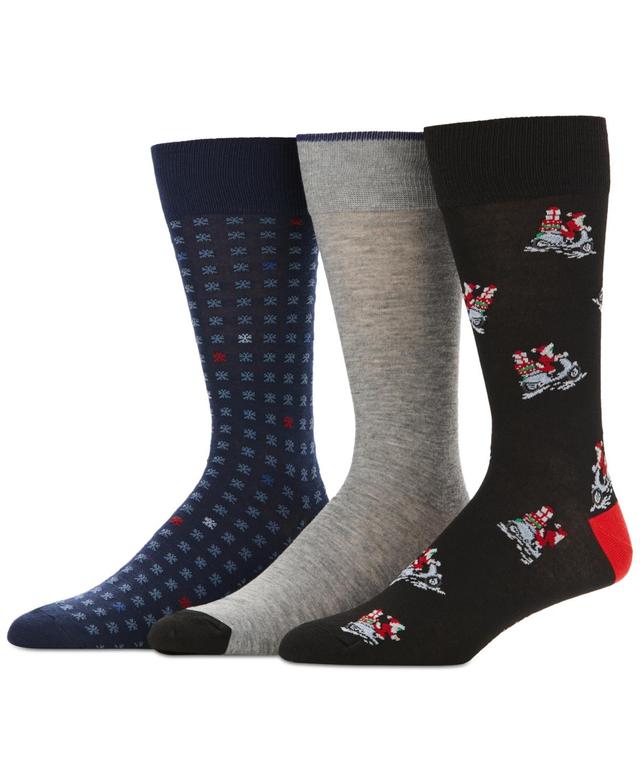 Perry Ellis Portfolio Mens 3-Pack Santa on a Vespa and Holiday Print Dress Socks Product Image