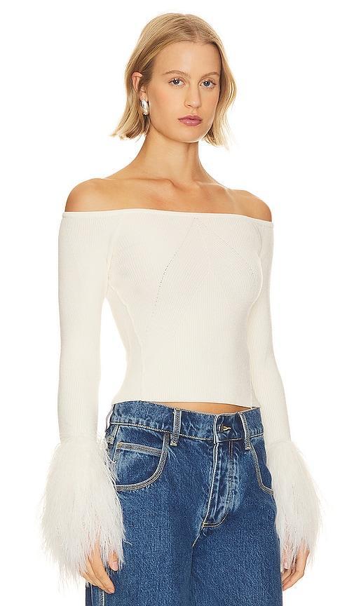 Free People Marilyn Faux Feather Trim Off the Shoulder Crop Sweater Product Image