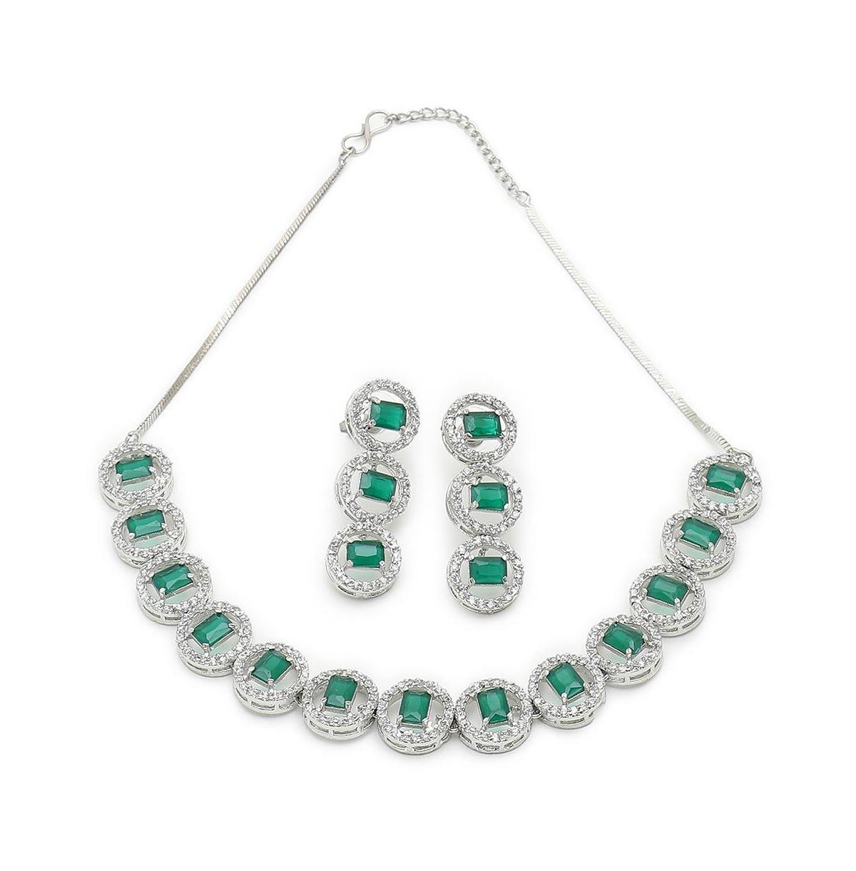 Sohi Womens Green Crystal Bling Necklace And Earrings (Set Of 2) Product Image