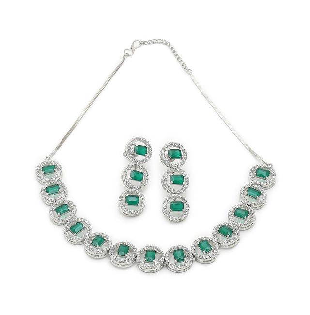 Sohi Womens Green Crystal Bling Necklace And Earrings (Set Of 2) Product Image