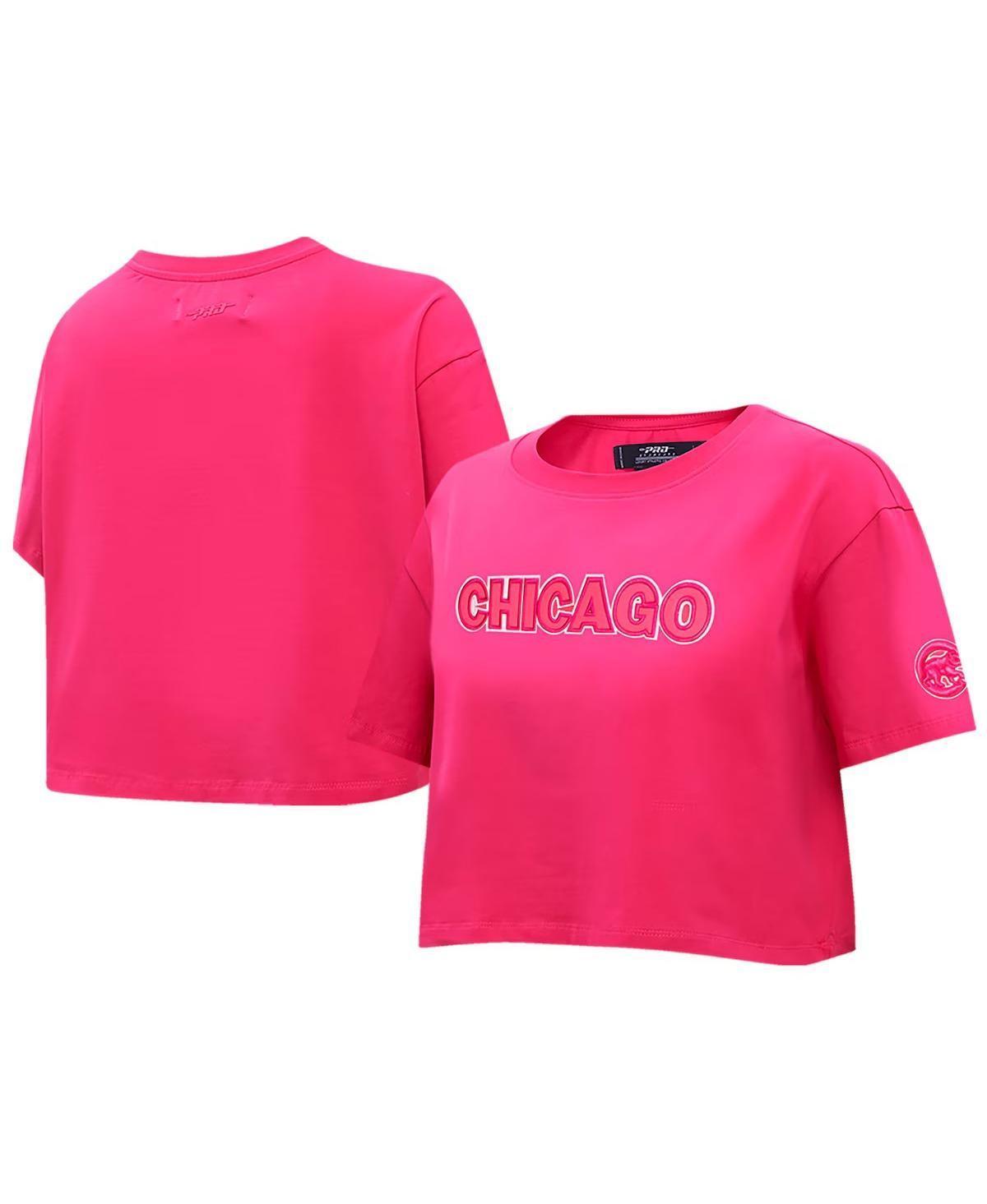 Pro Standard Womens Pink Chicago Cubs Triple Pink Boxy Cropped T-Shirt Product Image