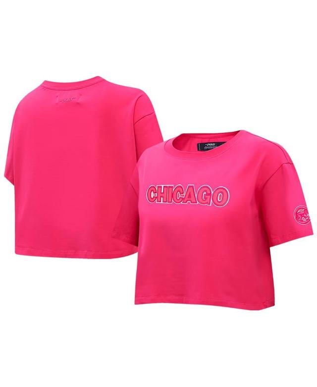 Pro Standard Womens Pink Chicago Cubs Triple Pink Boxy Cropped T-Shirt Product Image