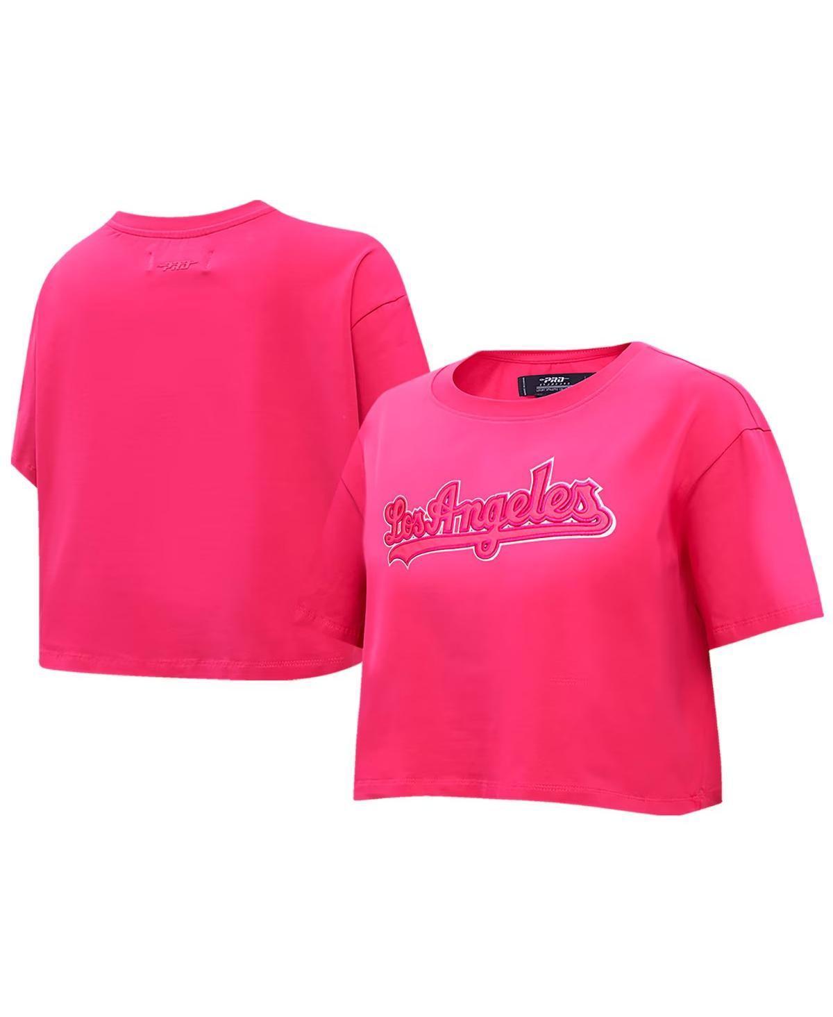 Pro Standard Womens Pink Los Angeles Dodgers Triple Pink Boxy Cropped T-Shirt Product Image