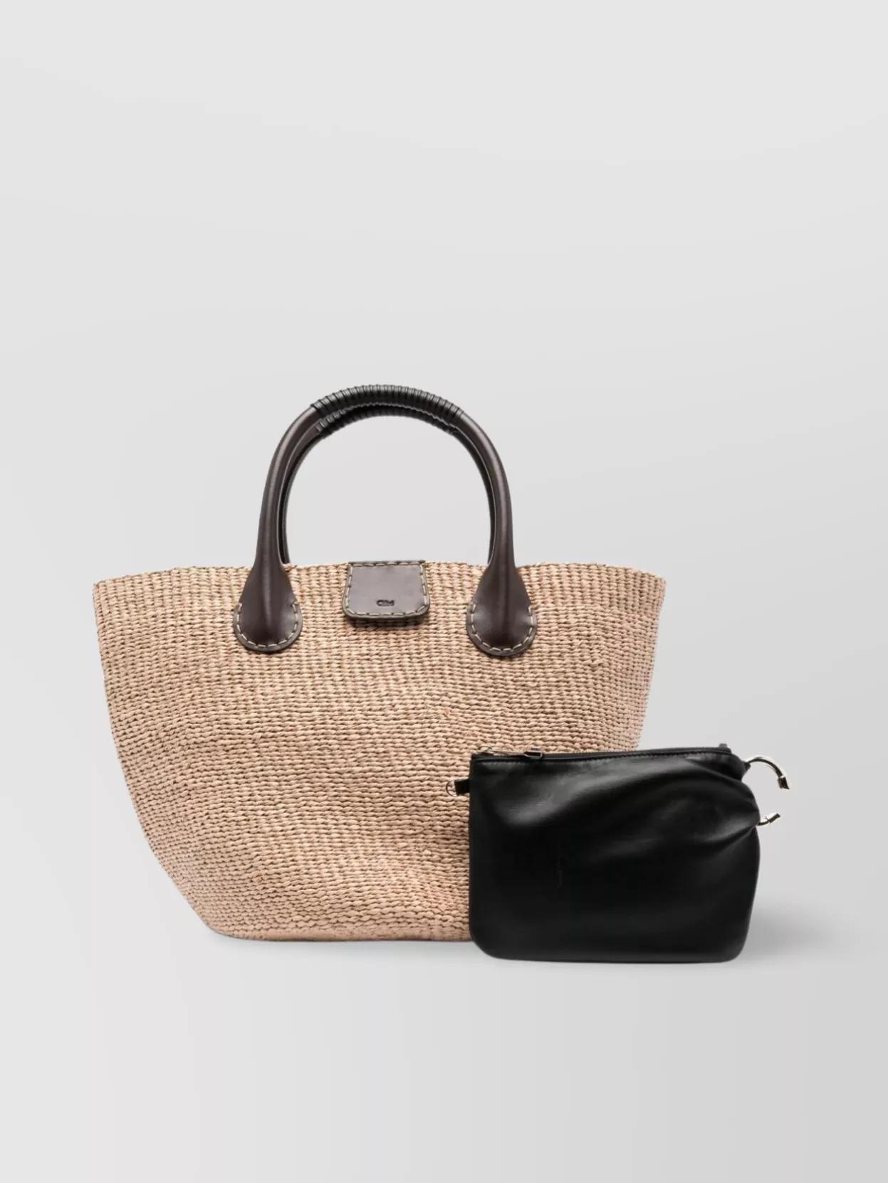 Raffia Tote Bag Leather Trim In Brown Product Image