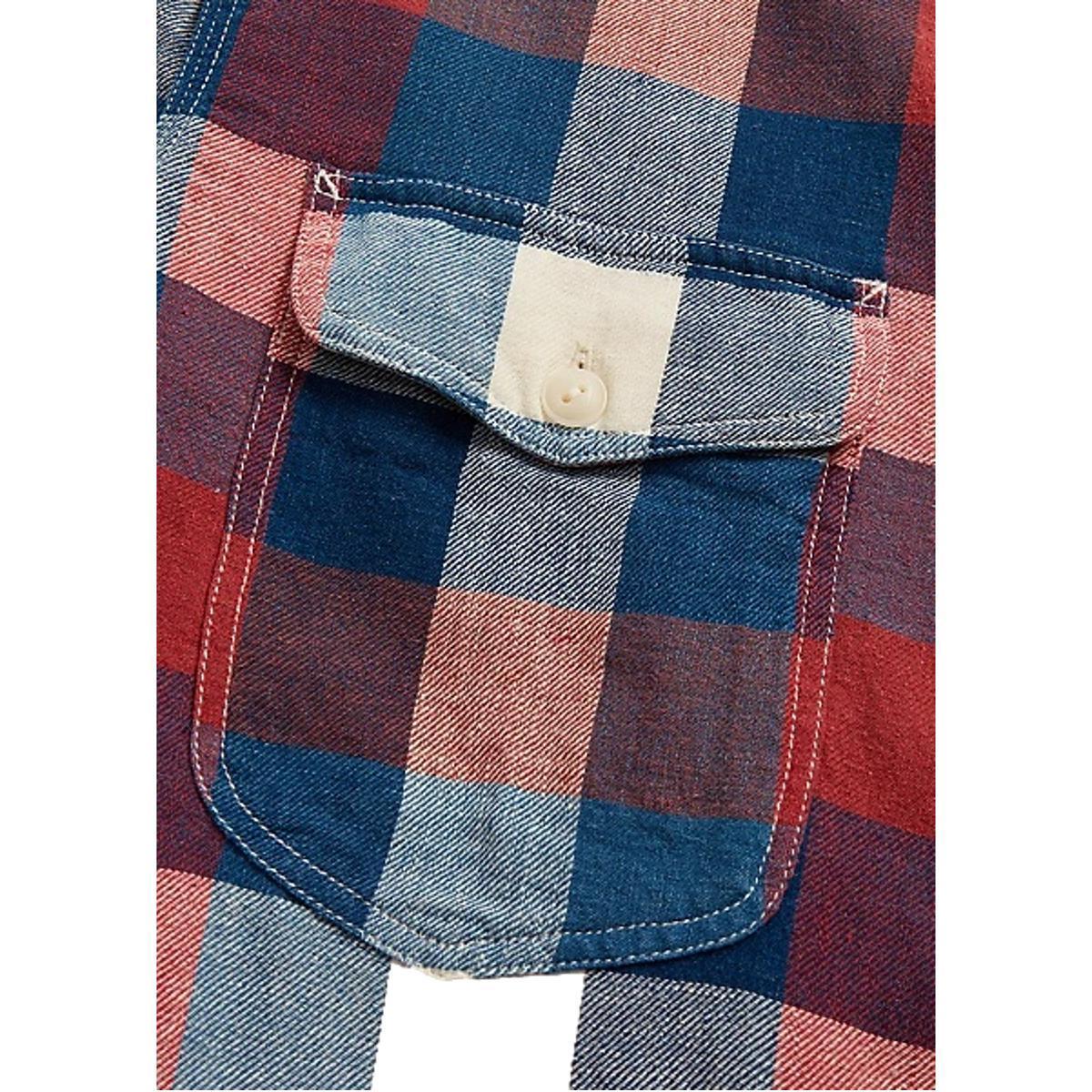 Indigo Plaid Cotton-Linen Workshirt Red Indigo Product Image