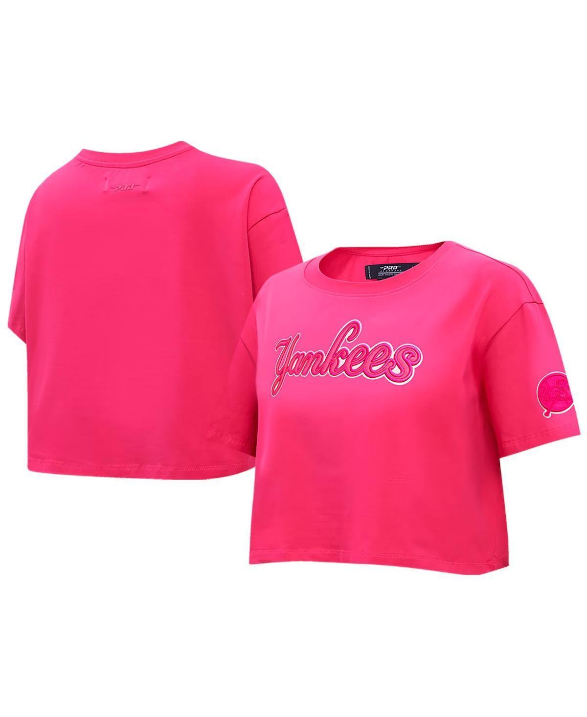 Pro Standard Womens Pink New York Yankees Triple Pink Boxy Cropped T-Shirt Product Image