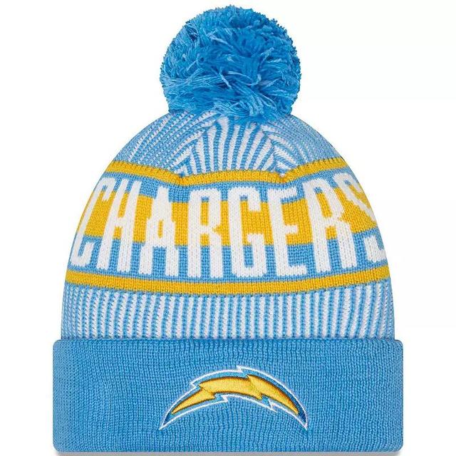 Mens New Era Powder Blue Los Angeles Chargers Striped Cuffed Knit Hat with Pom Product Image