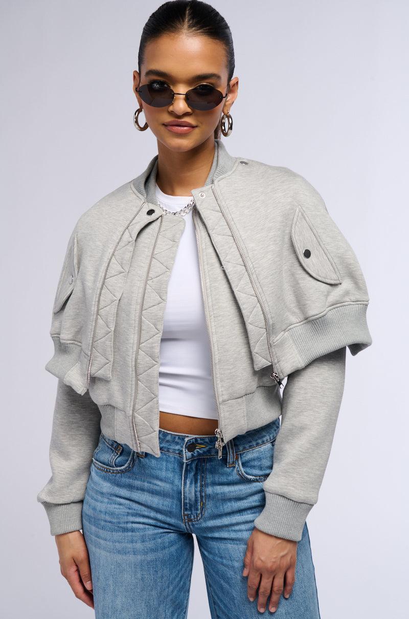 LYNX LAYERED BOMBER JACKET IN HEATHER GREY Product Image