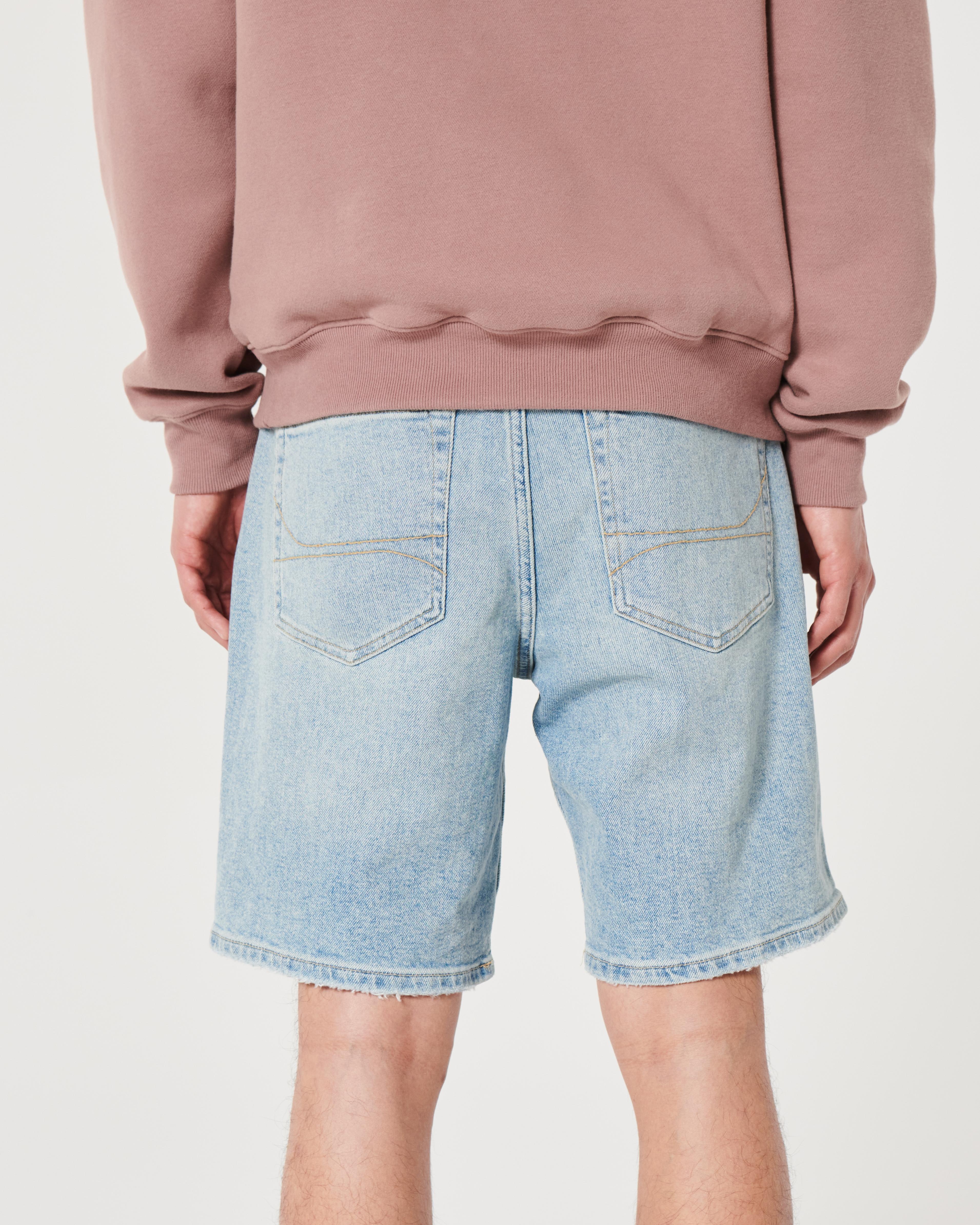 Ripped Medium Wash Loose Denim Shorts 9" Product Image