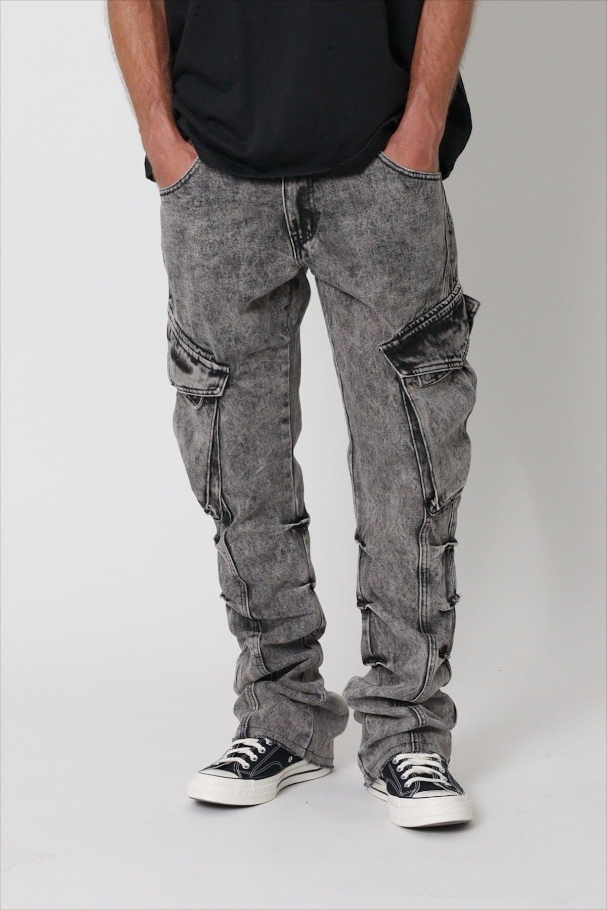 B647 Cargo Seamed Flare Denim - Grey Product Image