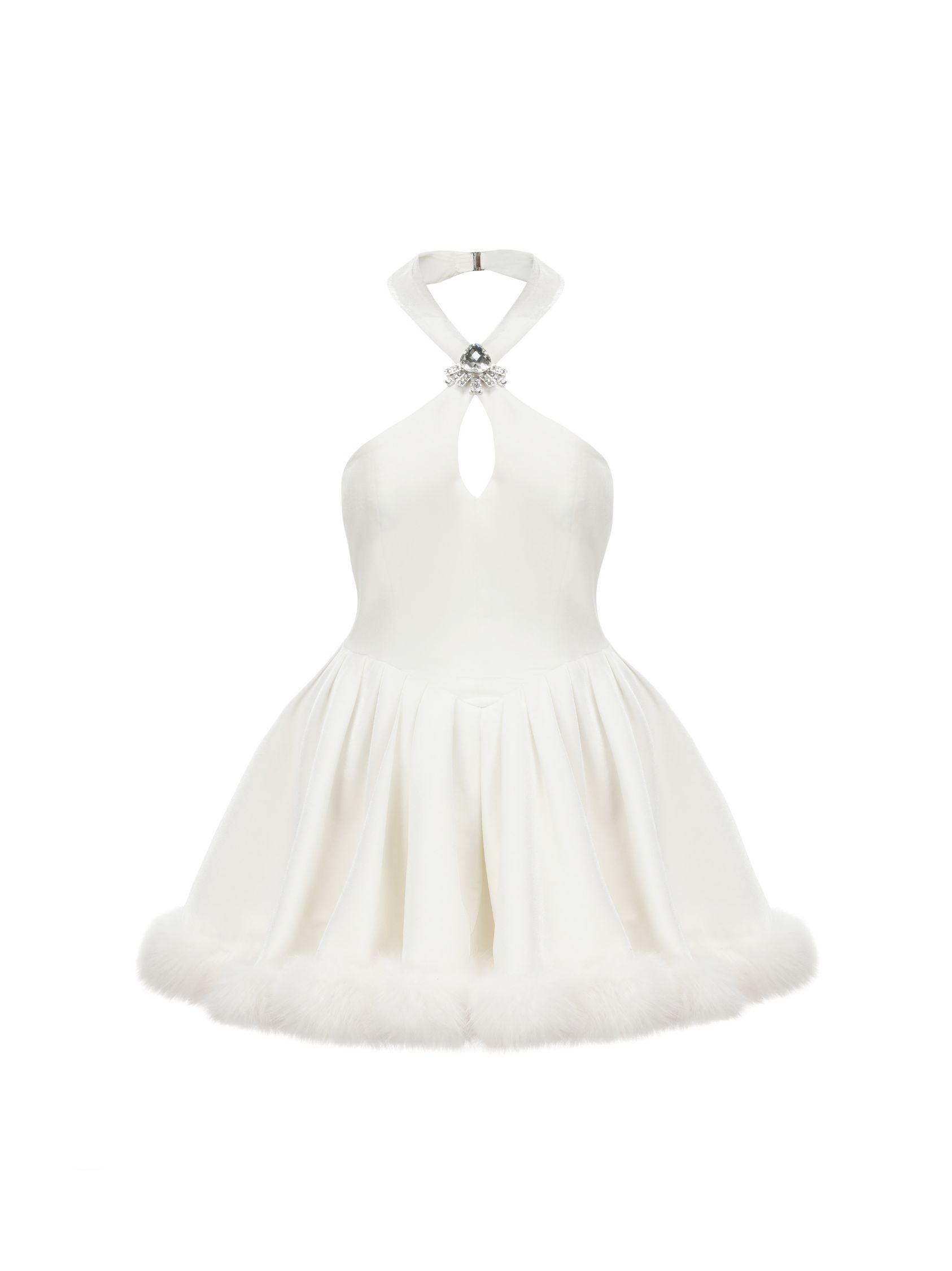 Juliet Velvet Halter Dress (White) Product Image