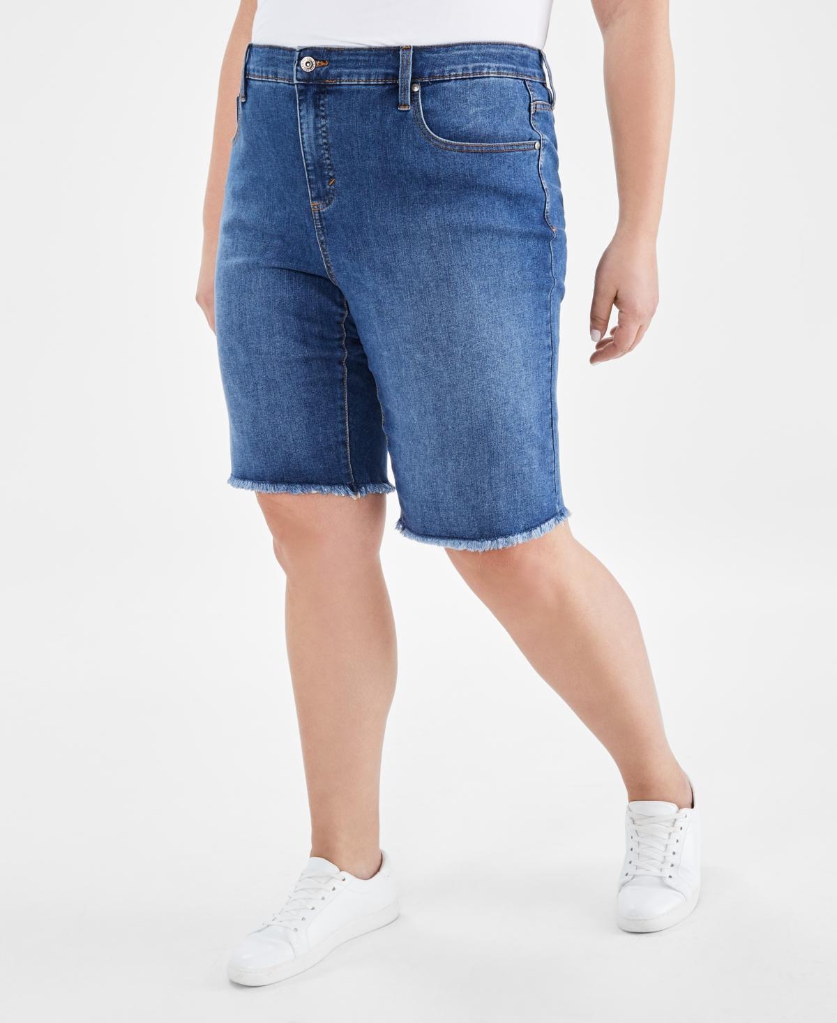 Style & Co Plus Size Denim Raw-Edge Bermuda Shorts, Created for Macys Product Image