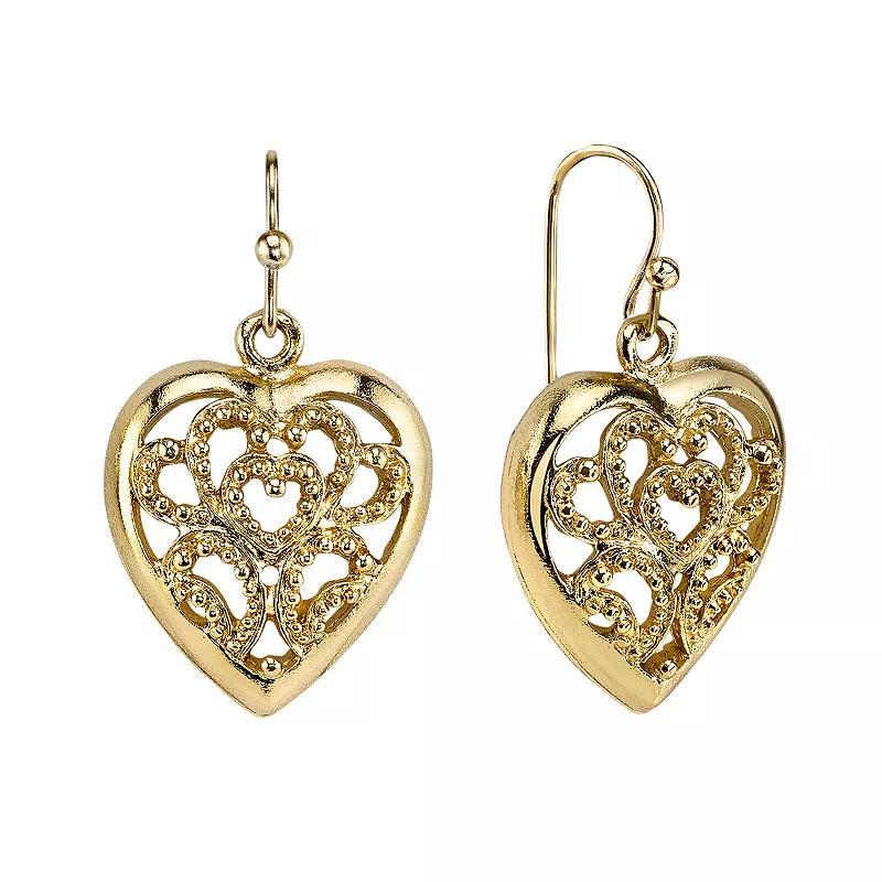 1928 Openwork Heart Drop Earrings, Womens, Yellow Product Image