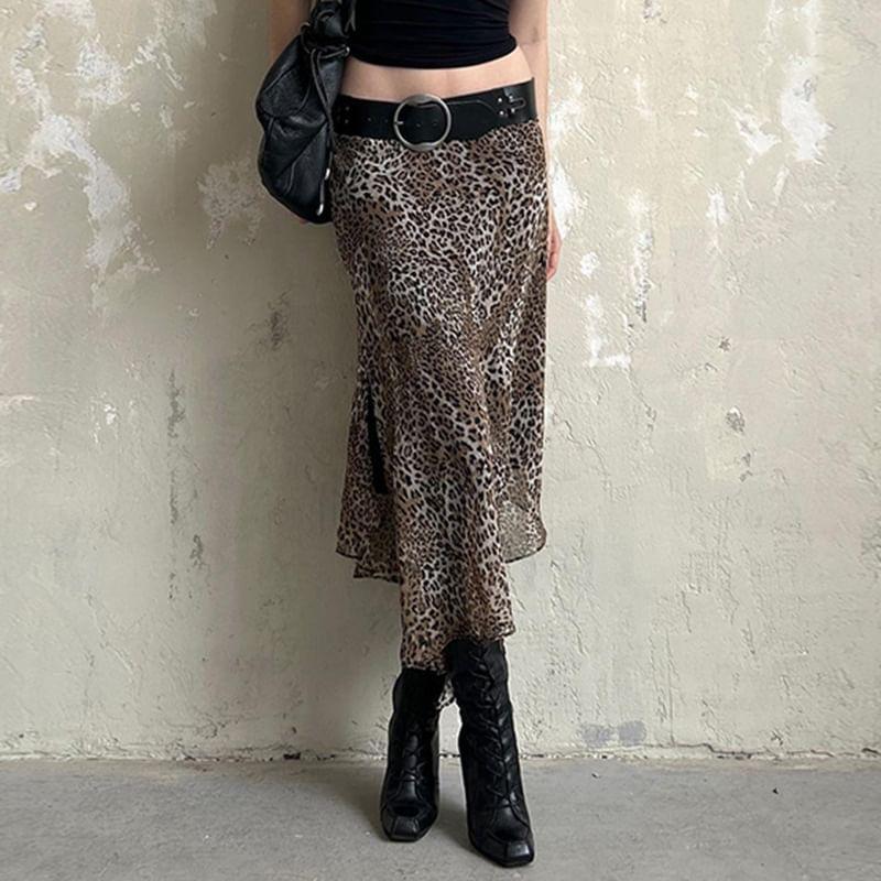 Leopard Print Asymmetrical Hem Skirt Product Image