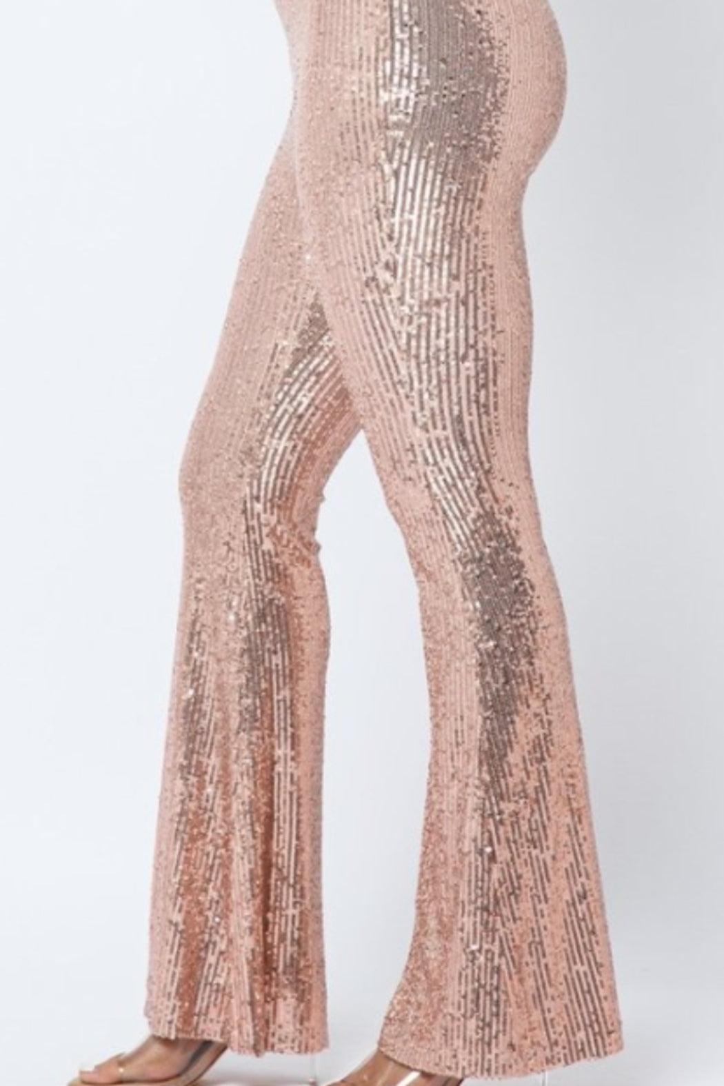 Sequin Bell Bottom Pant - Rose Gold Product Image