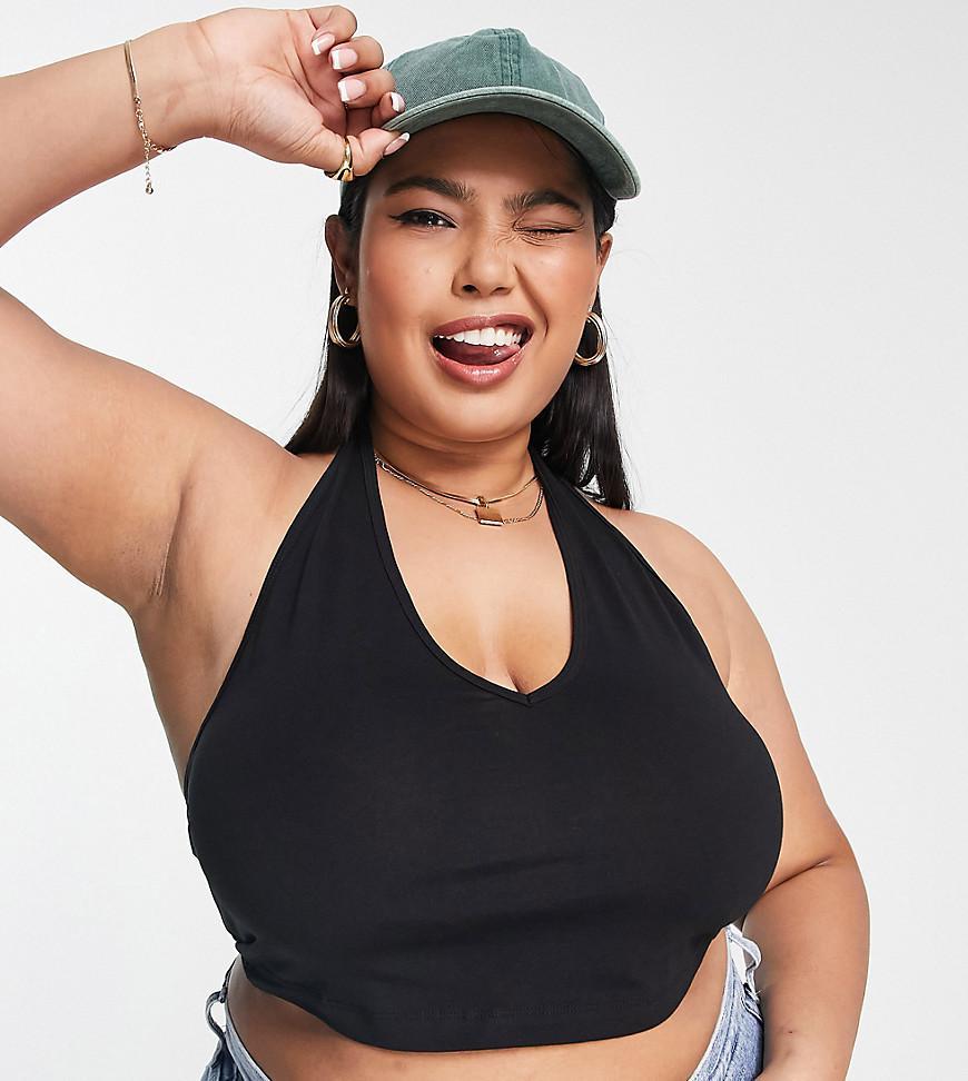 ASOS DESIGN Curve halter neck crop top in black product image