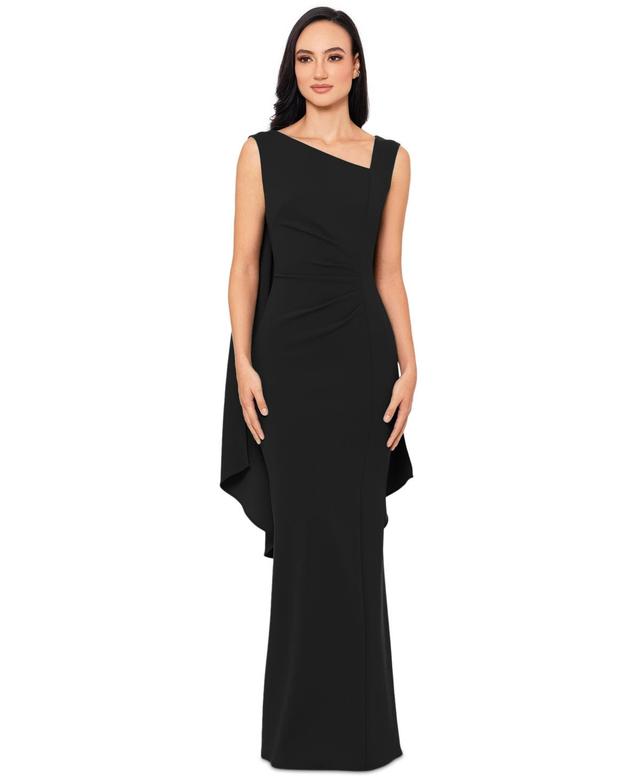 Xscape Womens Asymmetric-Neck Sleeveless Cape Gown Product Image