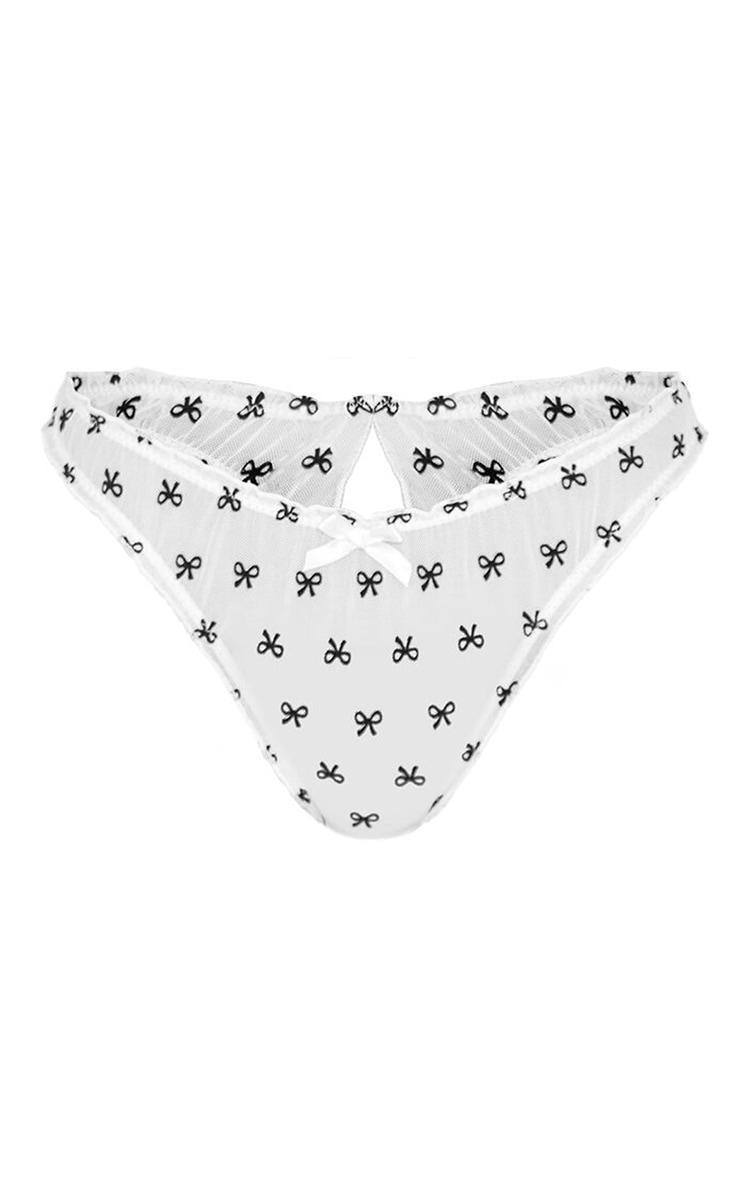 Black And White 2 Piece Mesh Frill Bow Print Thongs Product Image