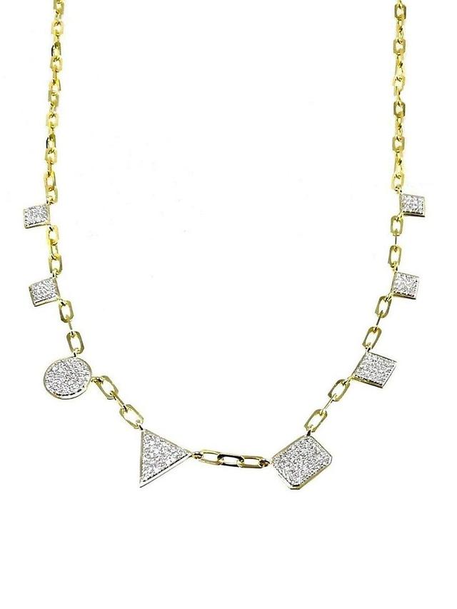 Womens 14K Gold & Diamond Geometric Paperclip Necklace Product Image