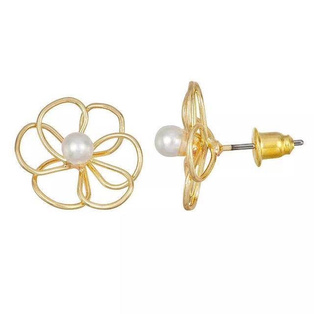 Ella Shea Gold Tone Flower Simulated Pearl Stud Earrings, Womens Product Image